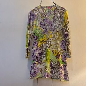 Raj Multicolor Floral Swim Coverup - Purple, Green & Yellow
